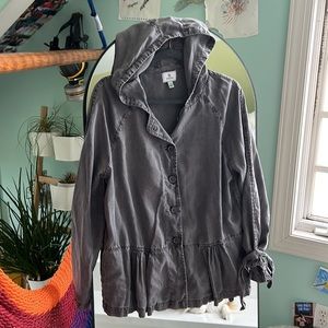 Gray button down hooded soft shirt